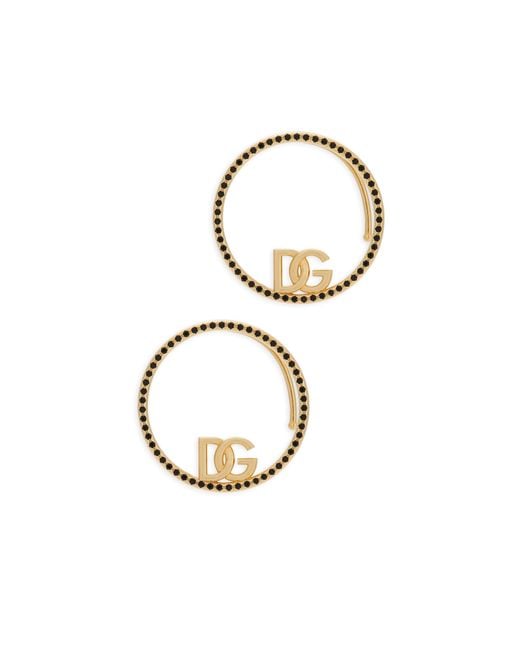 Dolce & Gabbana Metallic Ear Cuff Earrings With Dg Logo And Rhinestones
