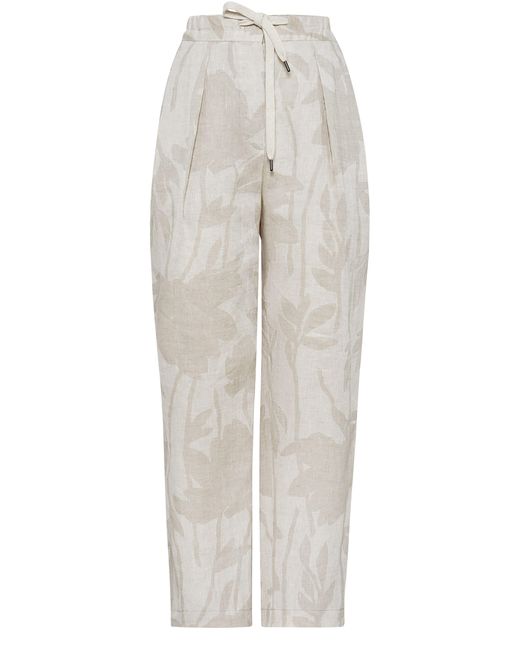 Pantalon fuselé à fleurs en jacquard Brunello Cucinelli en coloris White