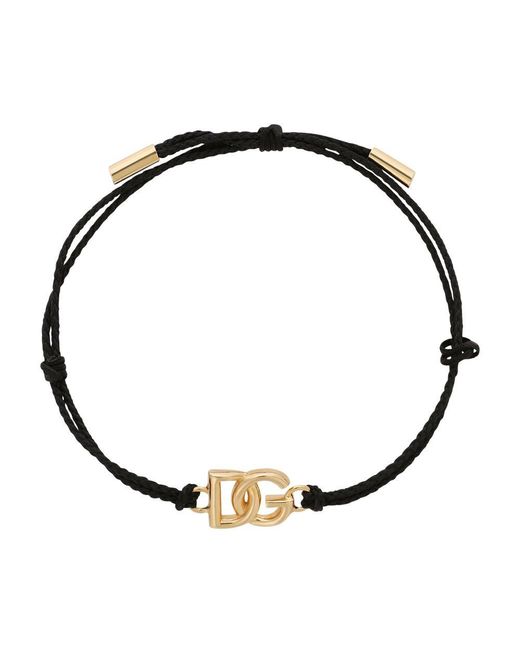 Dolce & Gabbana Black Cord Bracelet With Small Logo for men