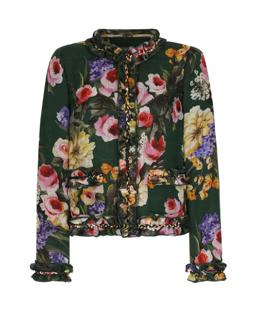 Dolce & Gabbana Green Garden-Print Chiffon Jacket