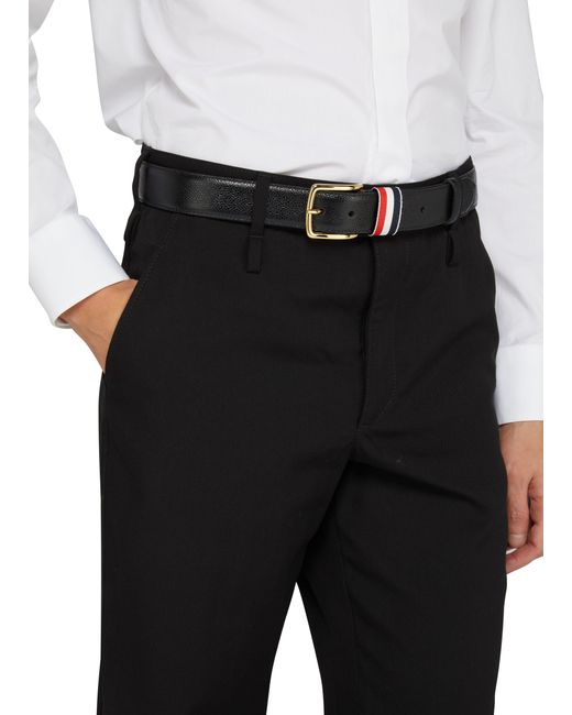 Thom Browne Black Leather Belt With Striped Details for men