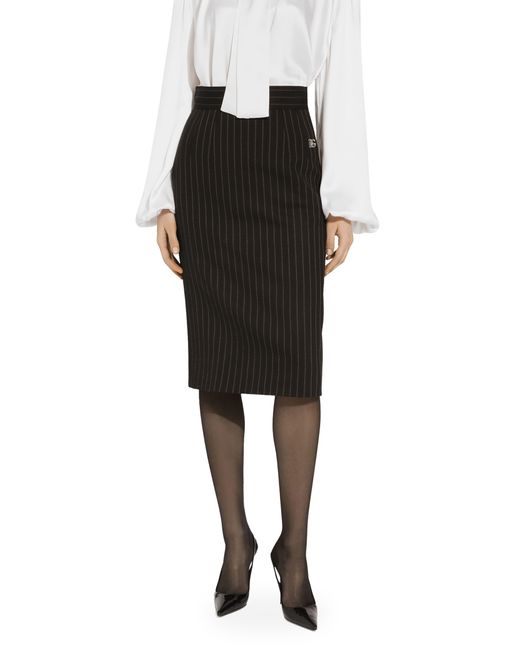 Short straight-cut pinstripe wool skirt Dolce & Gabbana en coloris Black
