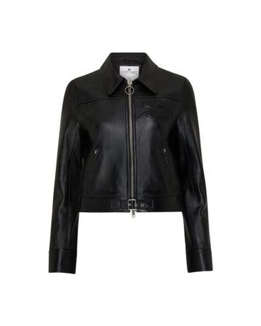 Courreges Black Iconic Zipped Leather Jacket