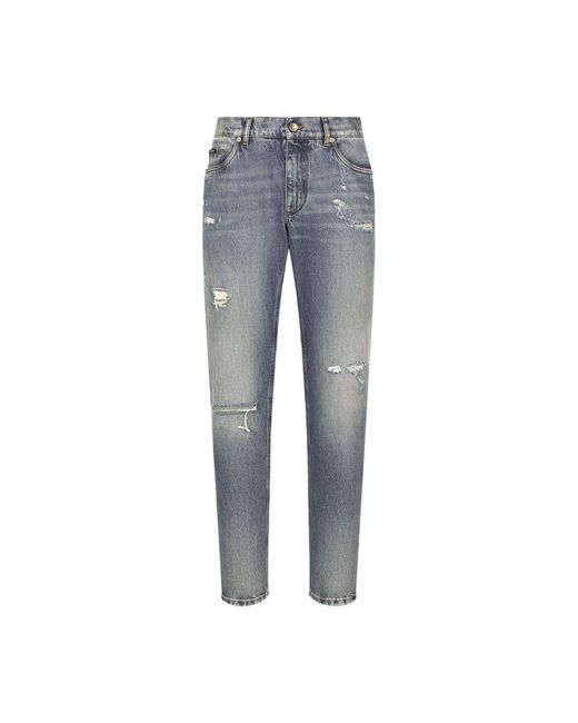 Dolce & Gabbana Blue Regular-Fit Jeans With Abrasions for men