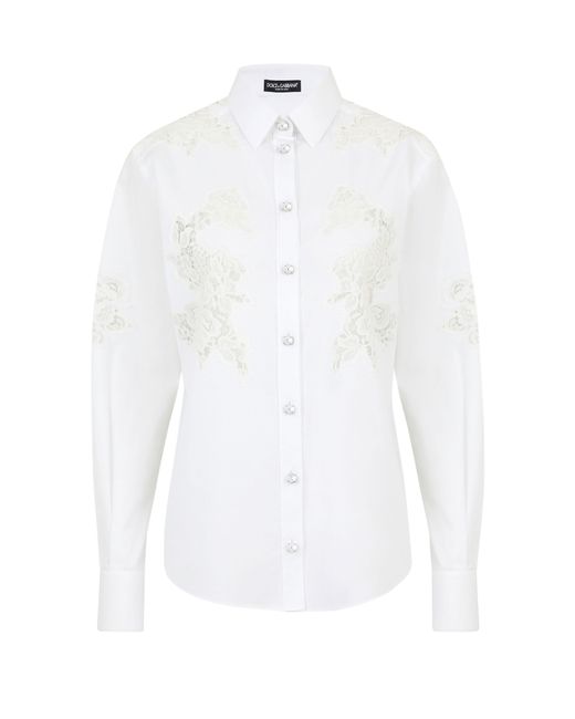 Chemise en popeline avec détails ajourés en dentelle Dolce & Gabbana en coloris White