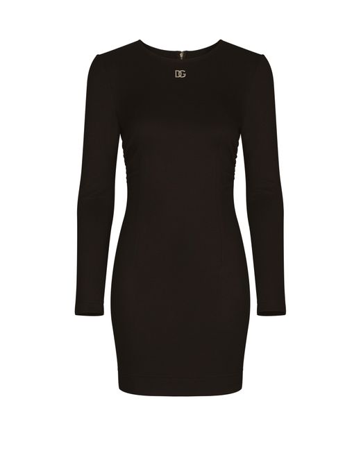 Dolce & Gabbana Black Short Milano Rib Dress With Dg Logo