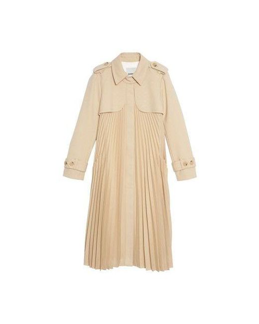 Sandro Natural Pleated Trench Coat With Belt