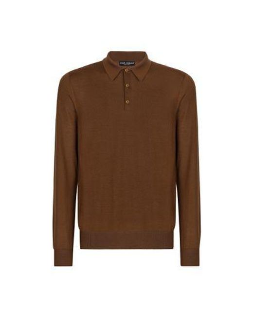 Dolce & Gabbana Brown Extra-fine Cashmere Polo-shirt for men
