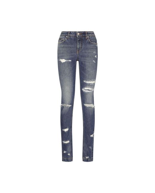 Dolce & Gabbana Blue Girly Jeans With Ripped Details