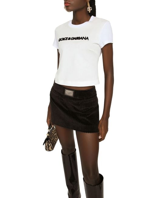 Dolce & Gabbana Black Corduroy Miniskirt With Logo Tag