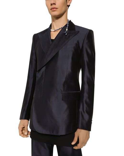 Dolce & Gabbana Blue Double-breast Silk Jacket for men