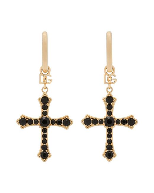 Dolce & Gabbana Metallic Creole Earrings With Crosses