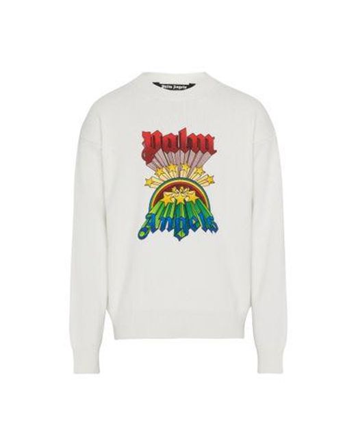 Palm Angels White Rainbow Sweater for men
