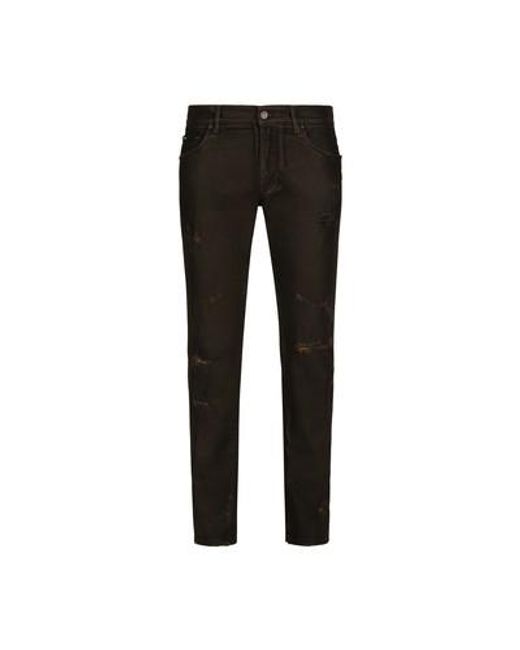 Dolce & Gabbana Black Waxed Slim Denim Stretch Jeans for men
