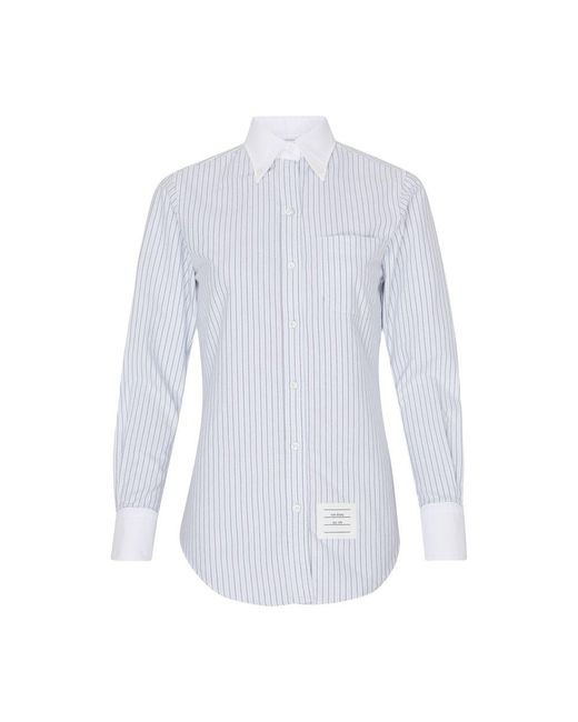 Thom Browne Blue Long-Sleeved Striped Shirt