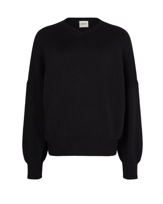 Khaite Black Wolfe Cashmere V-Neck Sweater