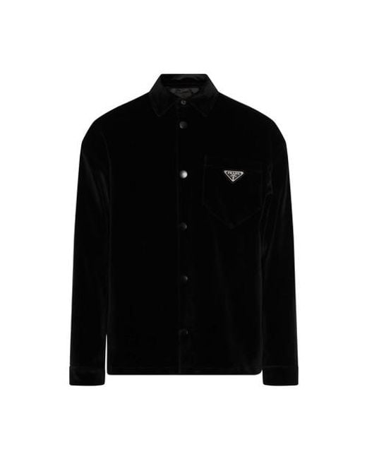 Prada Black Velvet Denim Shirt for men