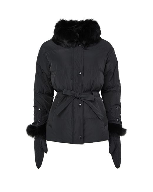 Yves Salomon Black Puffer Jacket With A Fox Fur Collar