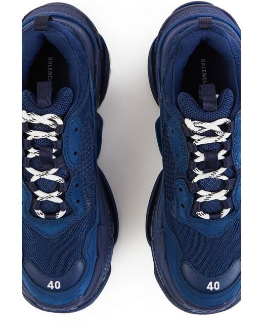 balenciaga triple s clear sole sneakers in navy blue