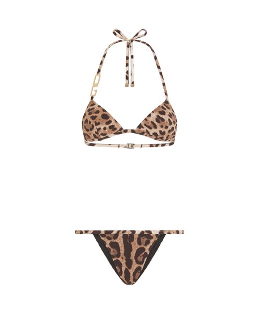 Bikini triangle à imprimé léopard Dolce & Gabbana en coloris White