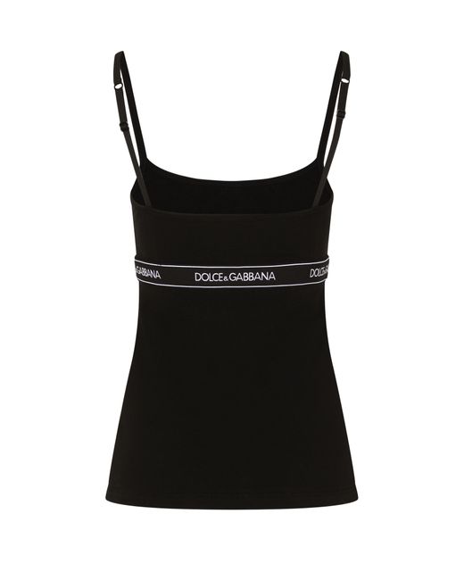 Dolce & Gabbana Black Top aus Jersey mit Logo-Gummiband