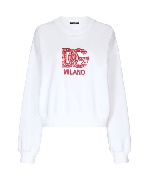 Dolce & Gabbana White Jersey Sweatshirt With Dg Patch