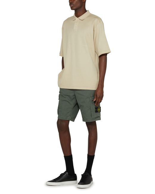 Stone Island Natural Short-sleeved Polo Shirt With Logo for men