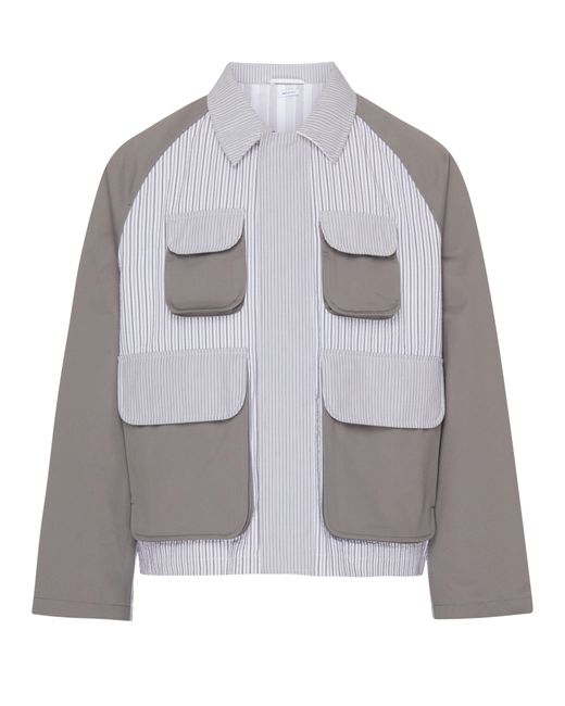 Thom Browne Gray Cropped Jacket With Applied Pockets for men