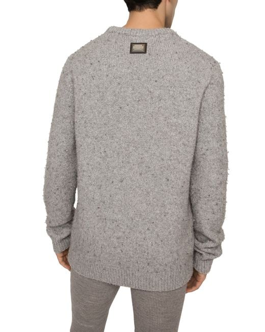 Dolce & Gabbana Gray Round Neck Technical Wool Sweater for men