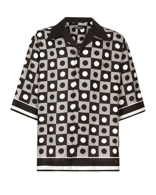 Dolce & Gabbana Black Printed Linen Hawaiian Shirt for men