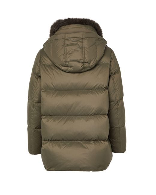 Yves Salomon Green Hooded Puffer Jacket With A Fox Fur Collar