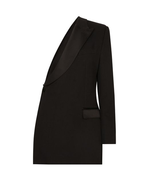 Dolce & Gabbana Black One-Shoulder Wool Gabardine Jacket