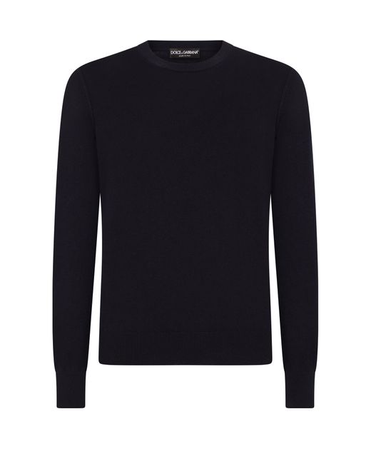 Dolce & Gabbana Blue Cashmere Round-Neck Sweater for men