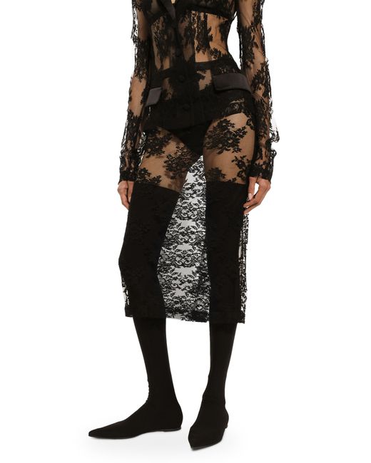 Dolce & Gabbana Black Lace Pencil Skirt With Slit