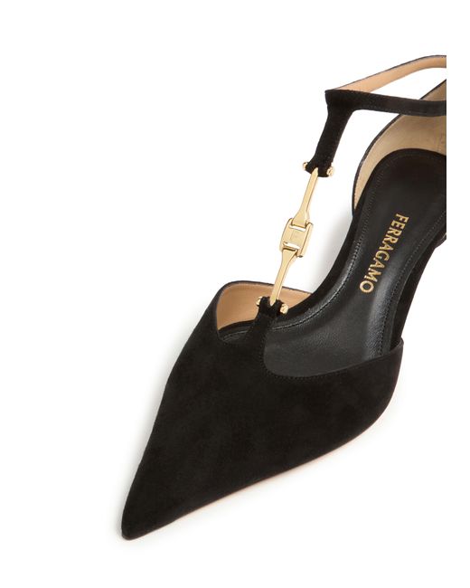Ferragamo Black F Buckle T-Strap Pumps