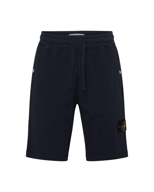 Stone Island Blue Fleece Shorts With Logo Patch for men