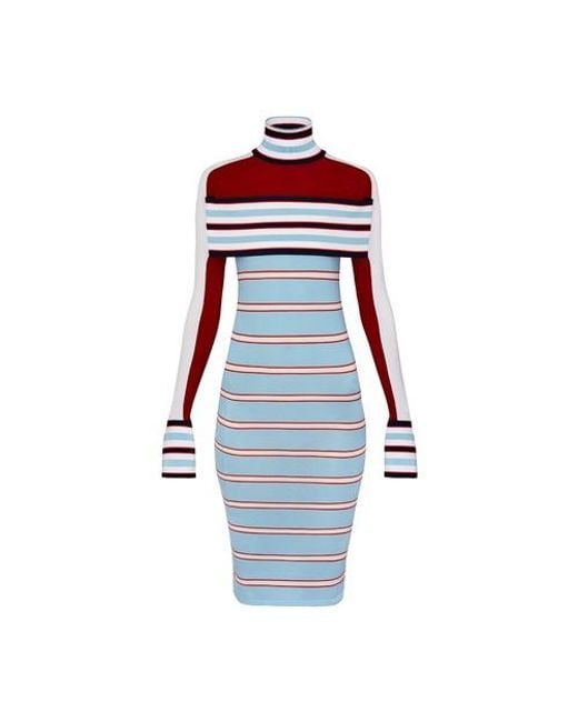 Louis Vuitton Blue Striped Turtle Neck Knit Dress With Band
