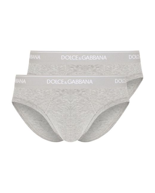 Dolce & Gabbana Gray Stretch Cotton Briefs Two-Pack for men