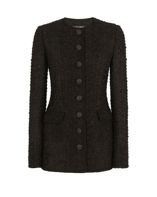 Dolce & Gabbana Black Einreihige Tweed-Jacke