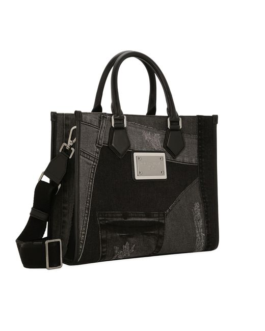 Dolce & Gabbana Black Small Denim Patchwork Tote Bag for men