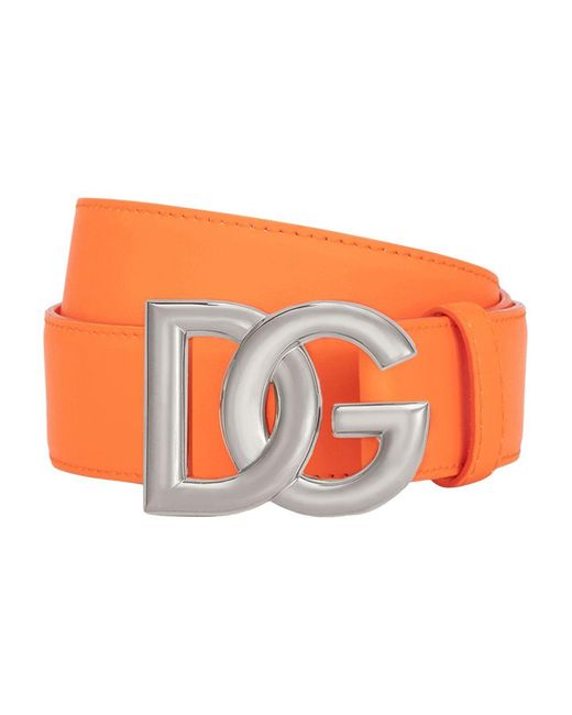 Dolce & Gabbana Orange Calfskin Belt With Dg Logo for men