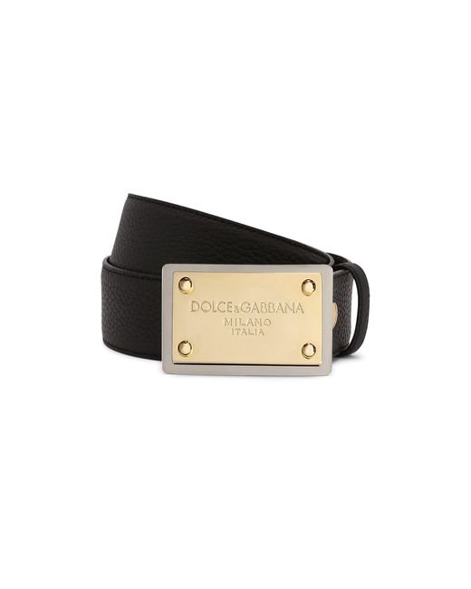 Dolce & Gabbana Black Grainy Calfskin Belt for men