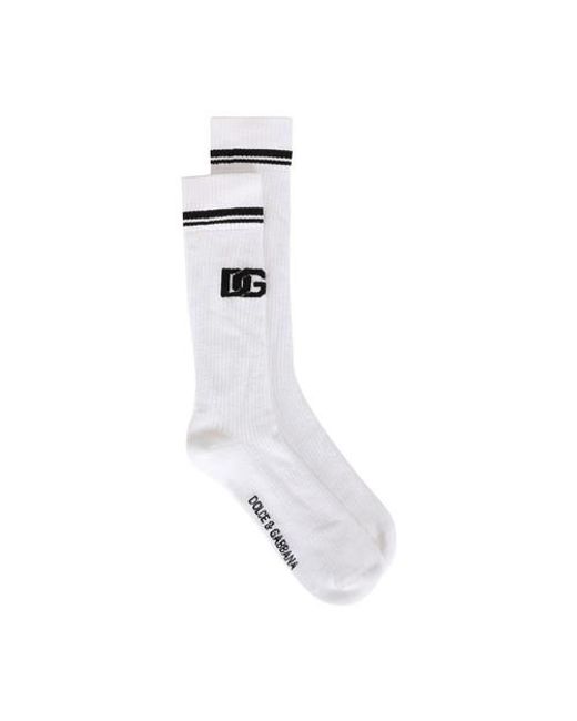 Dolce & Gabbana Cotton Jacquard Socks With Dg Logo in White for Men | Lyst  Canada
