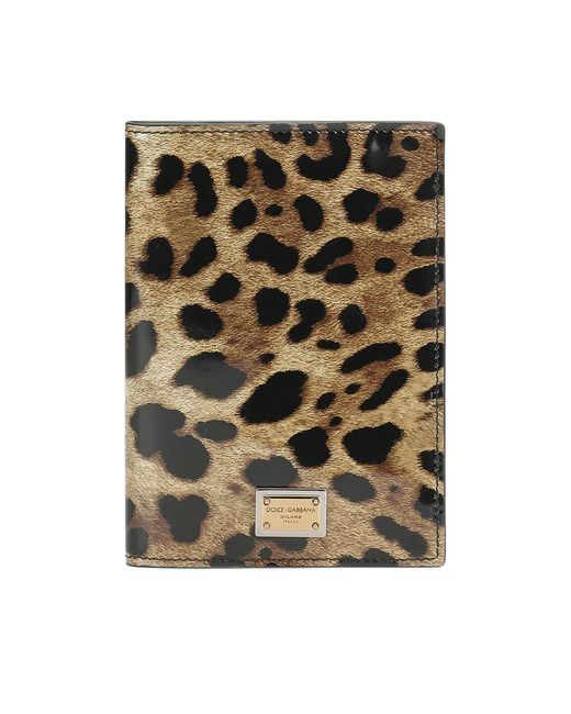 Porte-passeport en cuir de veau glacé à imprimé léopard Dolce & Gabbana en coloris Metallic