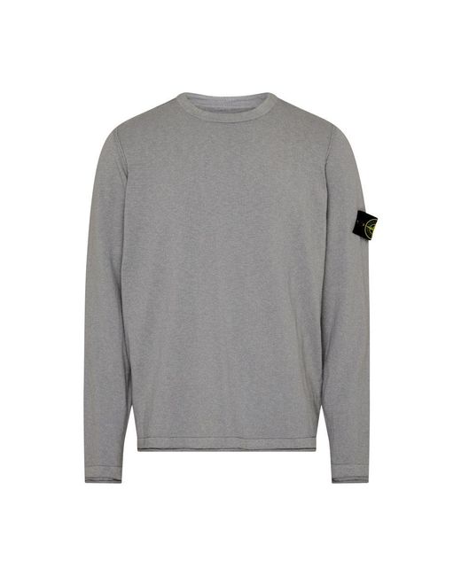 Stone Island Gray Round Neck Sweater With Logo Patch for men