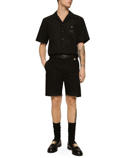 Dolce & Gabbana Black Stretch Cotton Twill Bermuda Shorts With Coin Detail for men