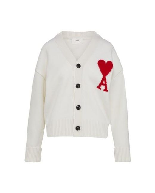 AMI Ami De Cœur Cardigan in White 