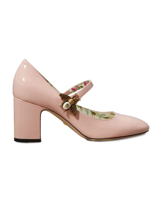 Gucci Pink Patent Leather Pumps With Bee