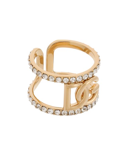 Dolce & Gabbana Metallic Open Ring With Rhinestones for men
