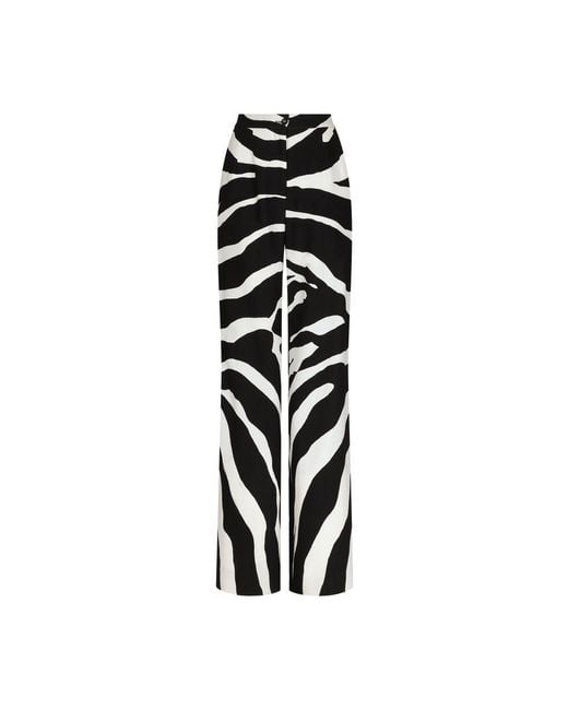 Dolce & Gabbana White Flared Zebra-Print Cady Pants